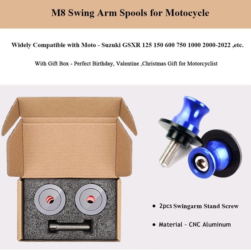 FREAXLL 2pcs M8*1.5 Motorcycle Swing Arm Sliders Spools 8mm for Suzuki GSXR 600 750 1992-2024 GSX-R 1000 2001-2024 GSXS 600 750 1000 GSX-8R GSX-8S 2023 -Blue - Image 5